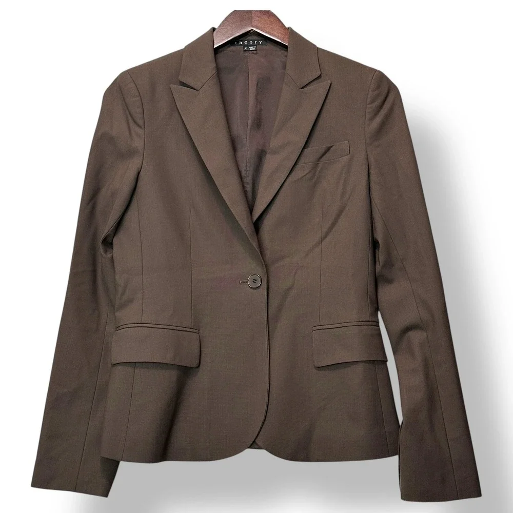 Theory Women Wool‎ Stretch Blazer Jacket Size 2 Tailored Minimalist Office